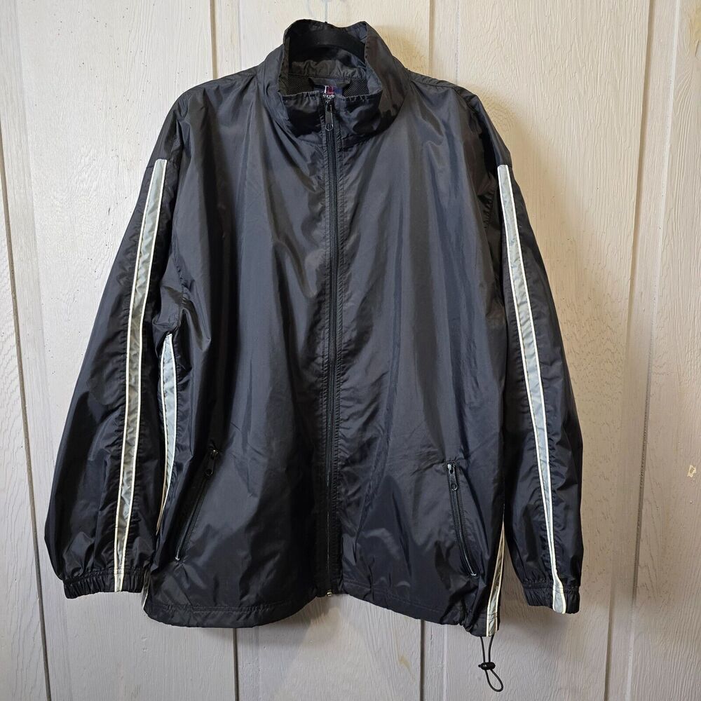 Tommy Hilfiger Windbreaker Jacket Men Large Black Gray Full‎ Zip
